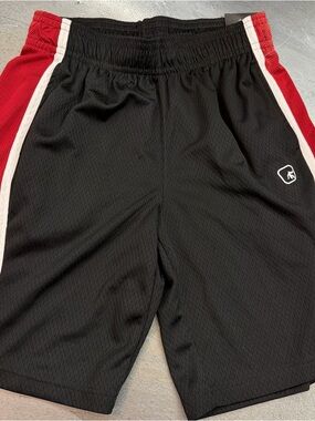 And1 Black Athletic Shorts with Red & White Side Panels